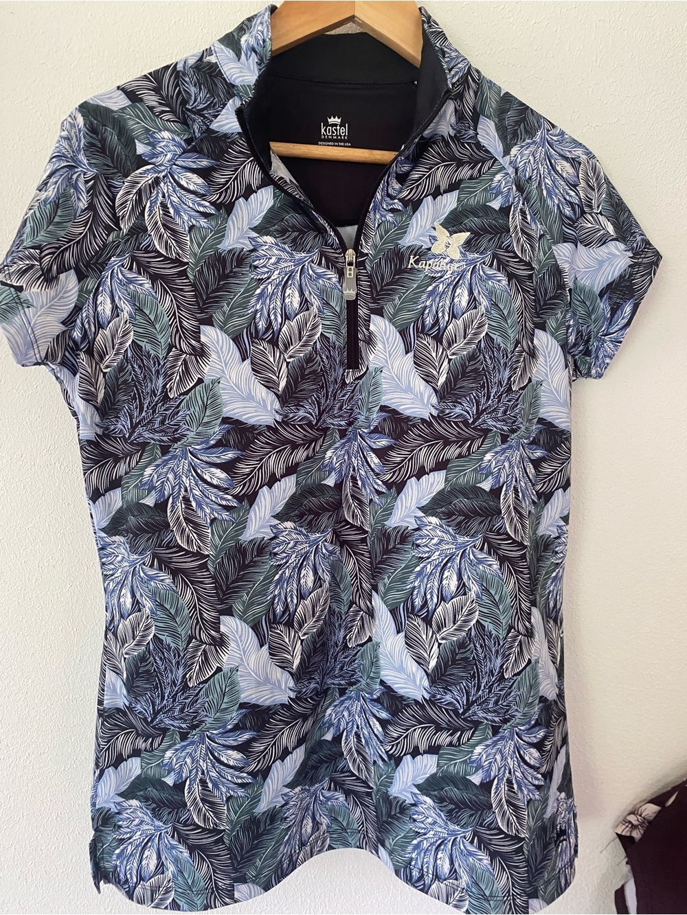 Kastel Women's Tropical Print Short Sleeve Polo - Blue/Green